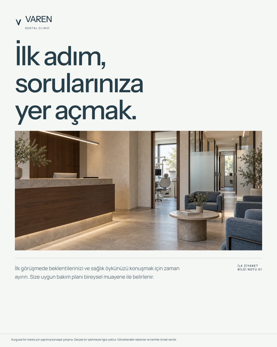 VAREN, vAREN sosyal bilgi gönderisi: İlk adım, sorularınıza yer açmak başlığı, klinik fotoğrafı ve ilk görüşmeye ilişkin bilgilendirme